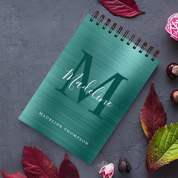 Metalic Notepad Buy Modern Simple Brushed Metallic Teal Monogram Customized Photo ...