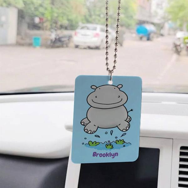 Cute Hippo Jumping Cartoon Illustration Customized Printed Car Hanging