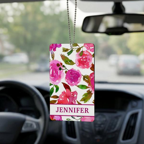 Girly Purple Watercolor Floral Customized Printed Car Hanging