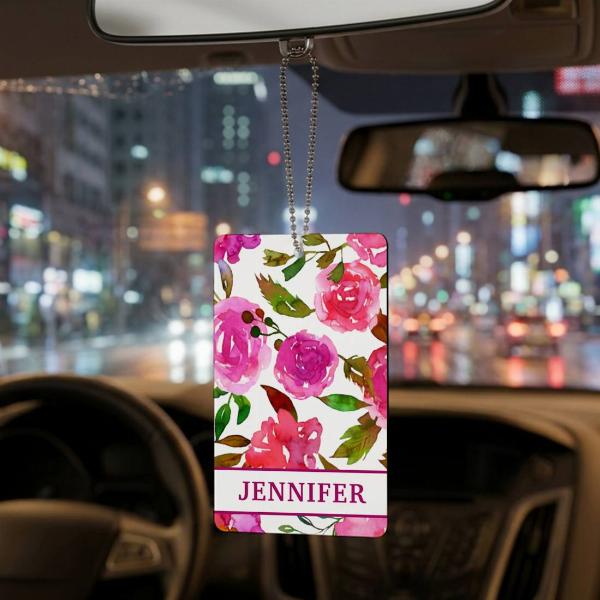 Girly Purple Watercolor Floral Customized Printed Car Hanging