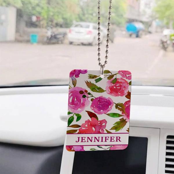 Girly Purple Watercolor Floral Customized Printed Car Hanging