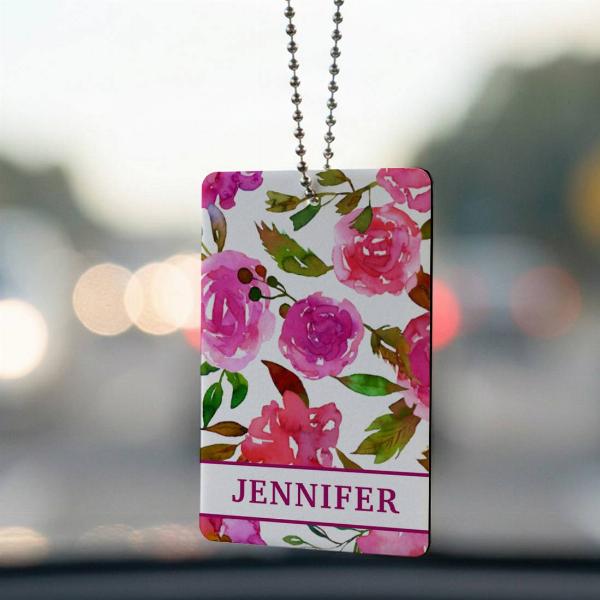 Girly Purple Watercolor Floral Customized Printed Car Hanging