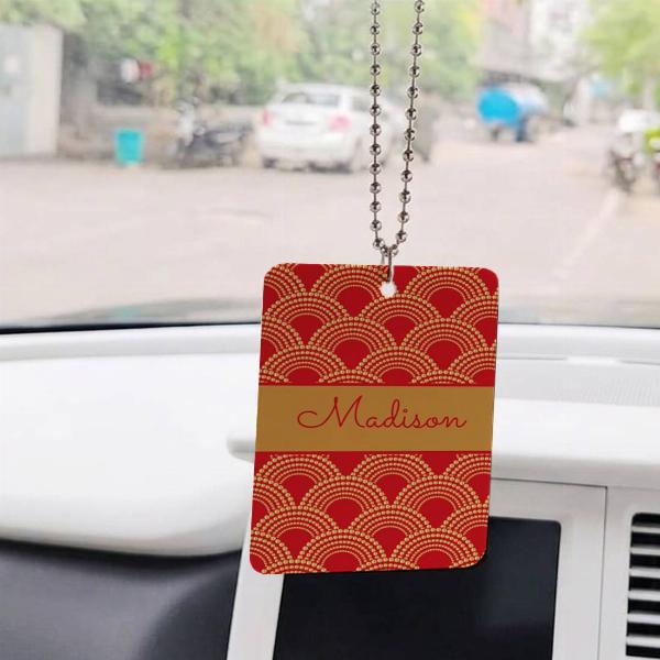 Elegant Red Gold Scallop Pattern Customized Printed Car Hanging