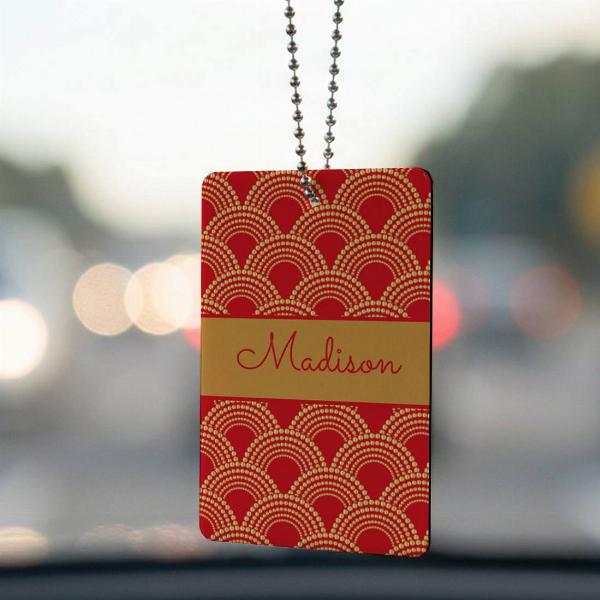 Elegant Red Gold Scallop Pattern Customized Printed Car Hanging