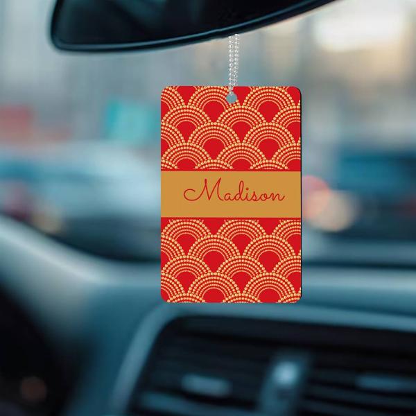 Elegant Red Gold Scallop Pattern Customized Printed Car Hanging