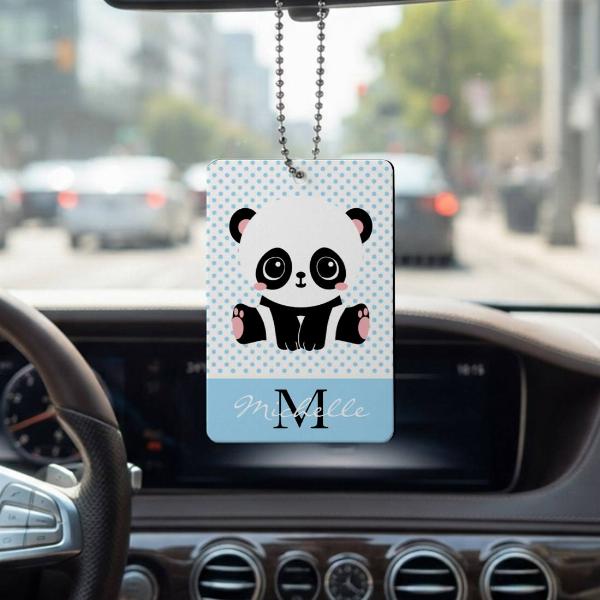 Monogram Cute Panda Bear Customized Printed Car Hanging