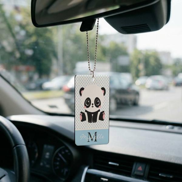 Monogram Cute Panda Bear Customized Printed Car Hanging
