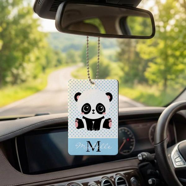 Monogram Cute Panda Bear Customized Printed Car Hanging