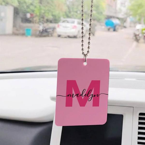 Hot Pink Monogram Customized Printed Car Hanging