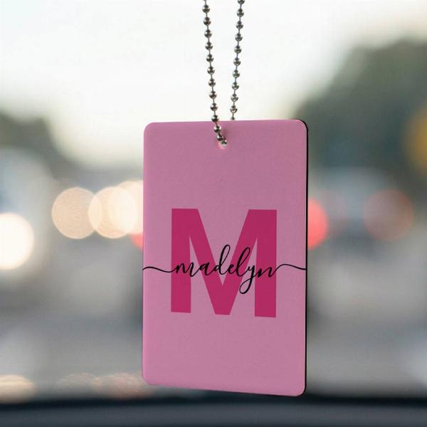 Hot Pink Monogram Customized Printed Car Hanging