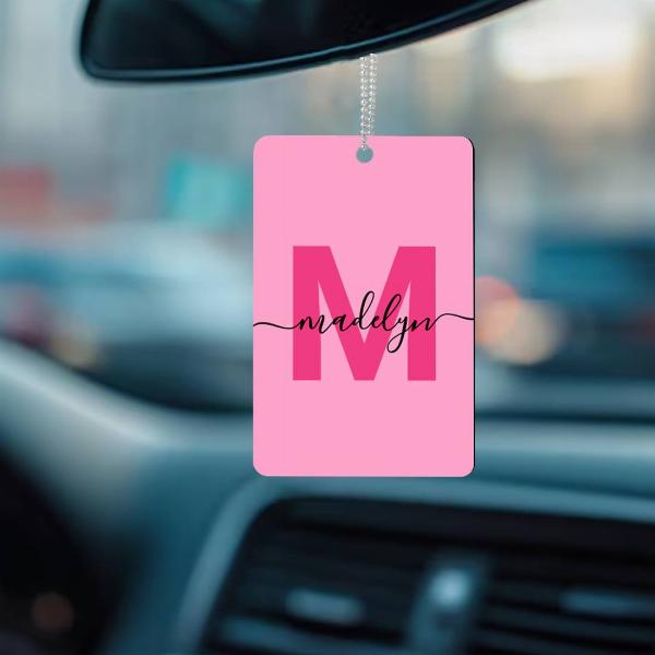 Hot Pink Monogram Customized Printed Car Hanging