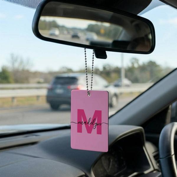 Hot Pink Monogram Customized Printed Car Hanging