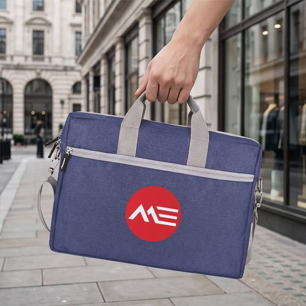 Customized Blue Fabric Laptop Messenger Bag with Front Zip Pocket