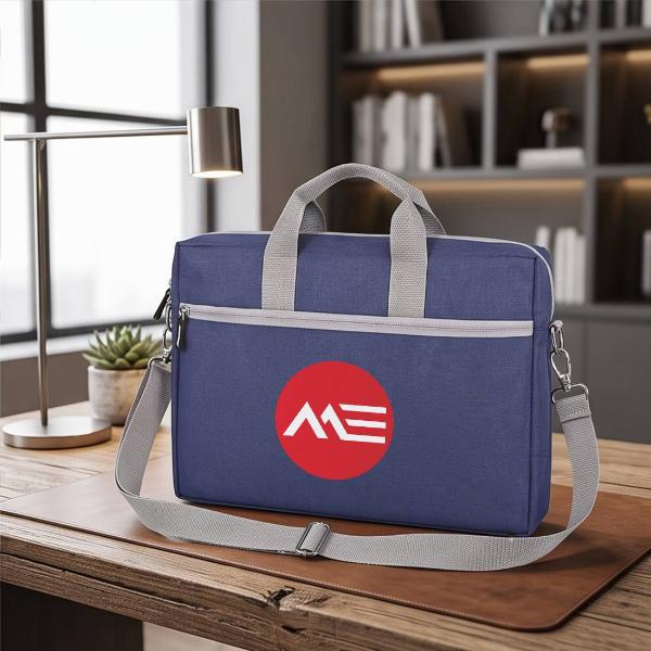 Customized Blue Fabric Laptop Messenger Bag with Front Zip Pocket