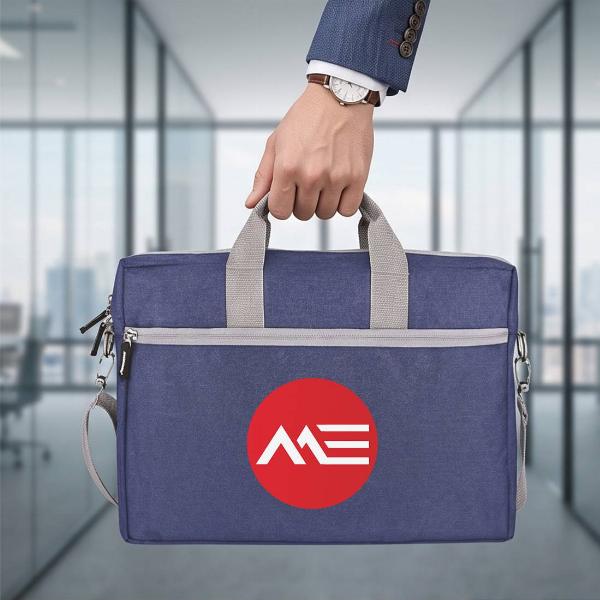 Customized Blue Fabric Laptop Messenger Bag with Front Zip Pocket