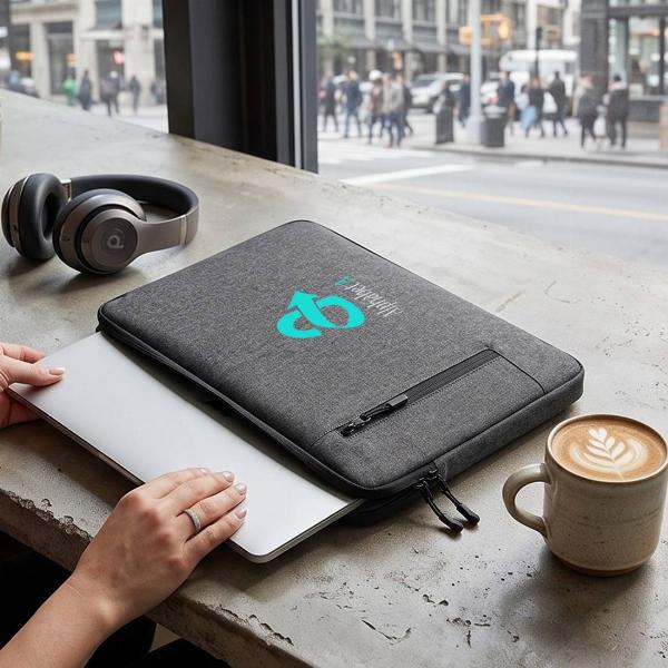Customized Slim Dark Grey Fabric Laptop Sleeve with Front Zip Pocket