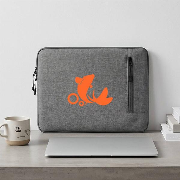 Customized Slim Light Grey Fabric Laptop Sleeve with Vertical Zip Pocket