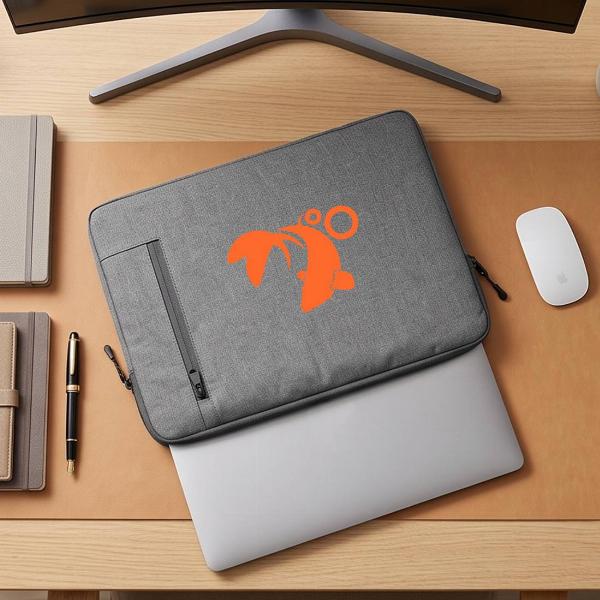 Customized Slim Light Grey Fabric Laptop Sleeve with Vertical Zip Pocket