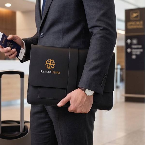 Customized Black Leather Laptop Envelope Sleeve with Strap Closure