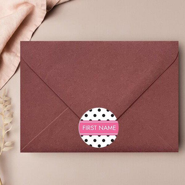 Pink Black Polka Dots Customized Printed Envelope Seal Sticker