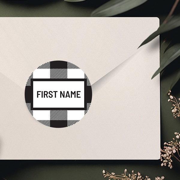 Black Gingham Customized Printed Envelope Seal Sticker