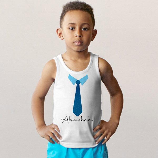 Elegant Blue Tie Customized Kid’s Cotton Vest Tank Top