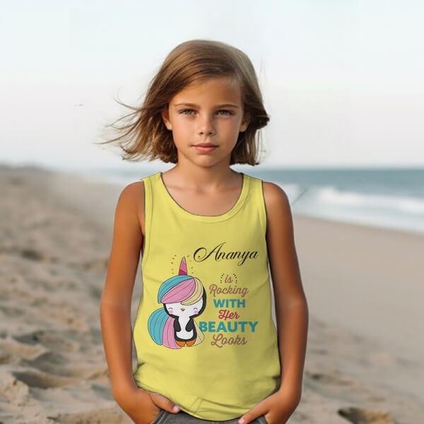 Rocking With Her Beauty Looks Customized Kid’s Cotton Vest Tank Top