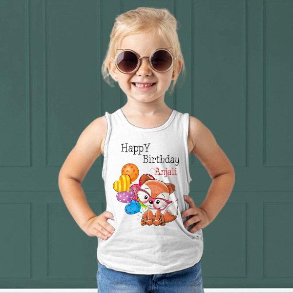 Cute Fox Happy Birthday Customized Kid’s Cotton Vest Tank Top