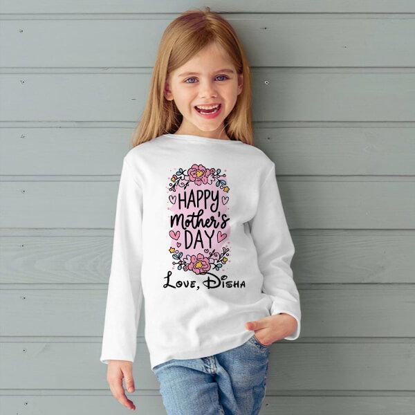 Floral Mother's Day Customized Full Sleeve Kid’s Cotton T-Shirt