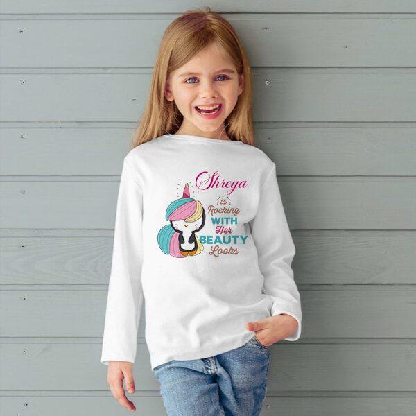 Rocking With Her Beauty Looks Customized Full Sleeve Kid’s Cotton T-Shirt