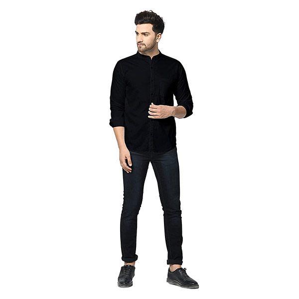 Black Customized Men's Slim Fit Cotton Casual Shirt