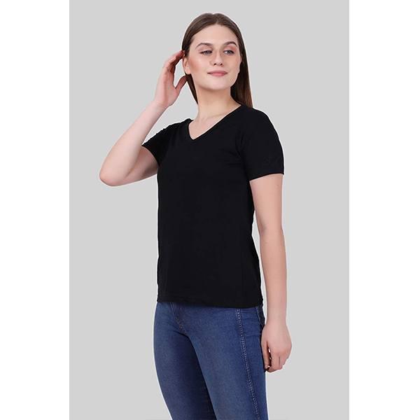 Black V Neck Customized Women's T-Shirt