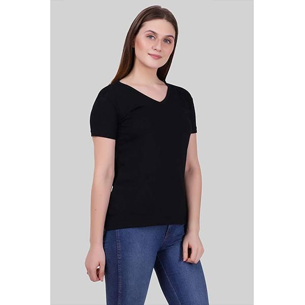 Black V Neck Customized Women's T-Shirt