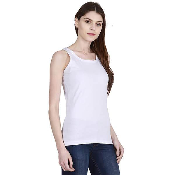 White Customized Women Cotton Plain Round Neck Sleeveless Tank Top