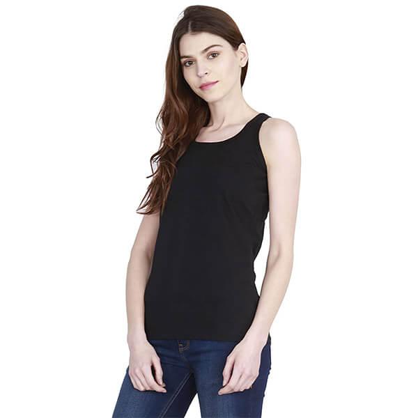 Black Customized Women Cotton Plain Round Neck Sleeveless Tank Top