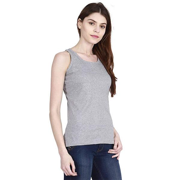 Grey Customized Women Cotton Plain Round Neck Sleeveless Tank Top