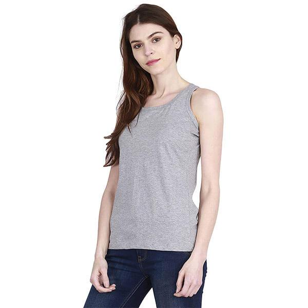 Grey Customized Women Cotton Plain Round Neck Sleeveless Tank Top
