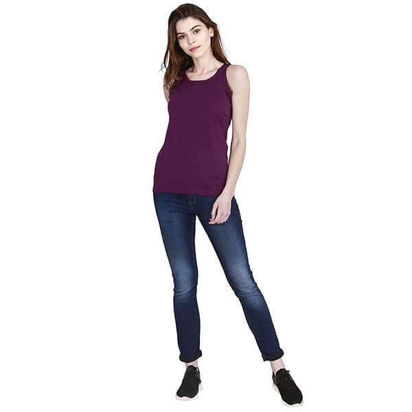 Purple Customized Women Cotton Plain Round Neck Sleeveless Tank Top