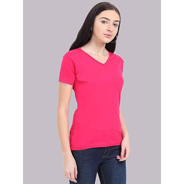 Pink Customized Women's Cotton V Neck T-Shirt