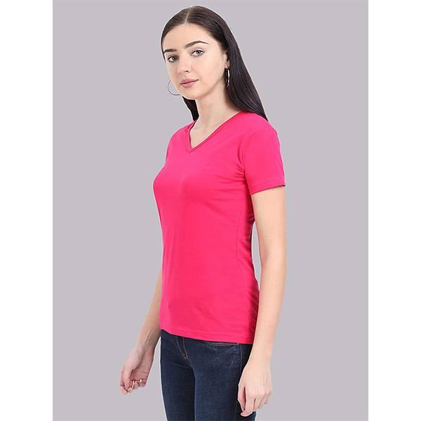 Pink Customized Women's Cotton V Neck T-Shirt