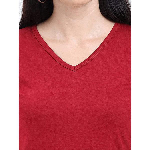 Maroon Customized Women's Cotton V Neck T-Shirt