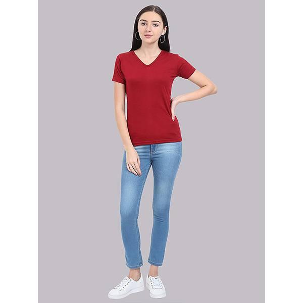 Maroon Customized Women's Cotton V Neck T-Shirt