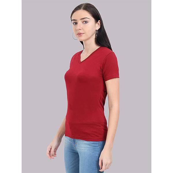 Maroon Customized Women's Cotton V Neck T-Shirt