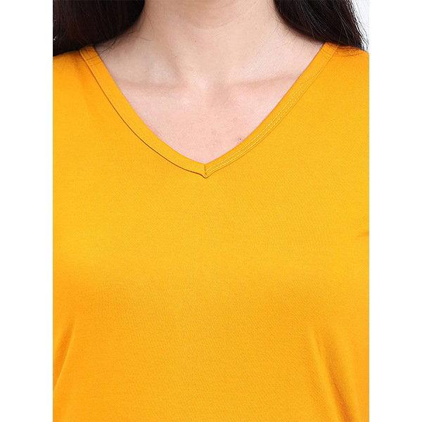 Mustard Customized Women's Cotton V Neck T-Shirt