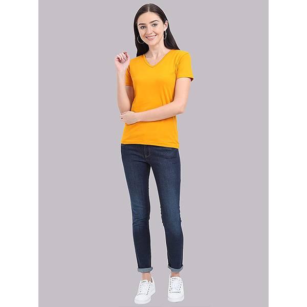 Mustard Customized Women's Cotton V Neck T-Shirt