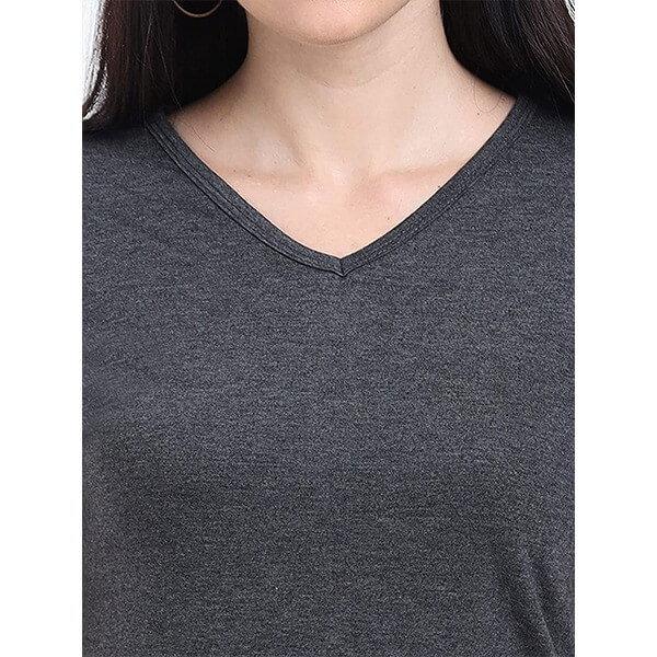 Charcoal Melange Customized Women's Cotton V Neck T-Shirt