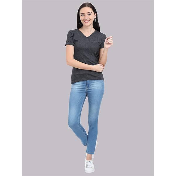 Charcoal Melange Customized Women's Cotton V Neck T-Shirt