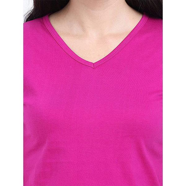 Magenta Customized Women's Cotton V Neck T-Shirt
