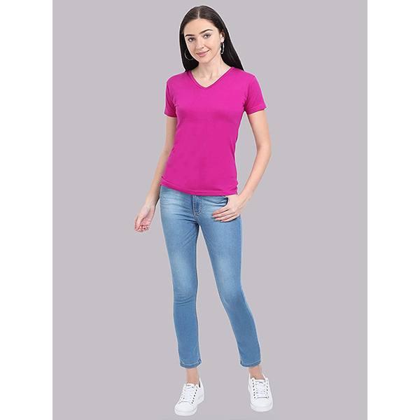 Magenta Customized Women's Cotton V Neck T-Shirt