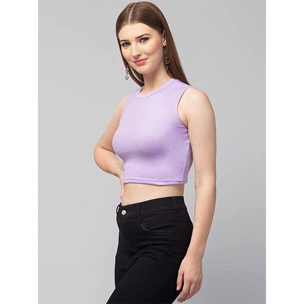 Purple Customized Women Solid Ribbed Crop Tank Top